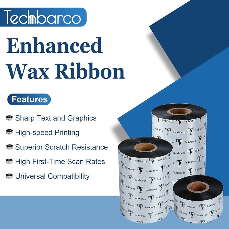 Techbarco Store 6 Rolls 2.36" x 1476' Premium Enhanced Wax Thermal Transfer Ribbon, 60mm x 450m Black Industrial Barcode Label Printer Ribbon - Compatible with Zebra, TSC, GoDex, Citizen, 1" Core - Image 2